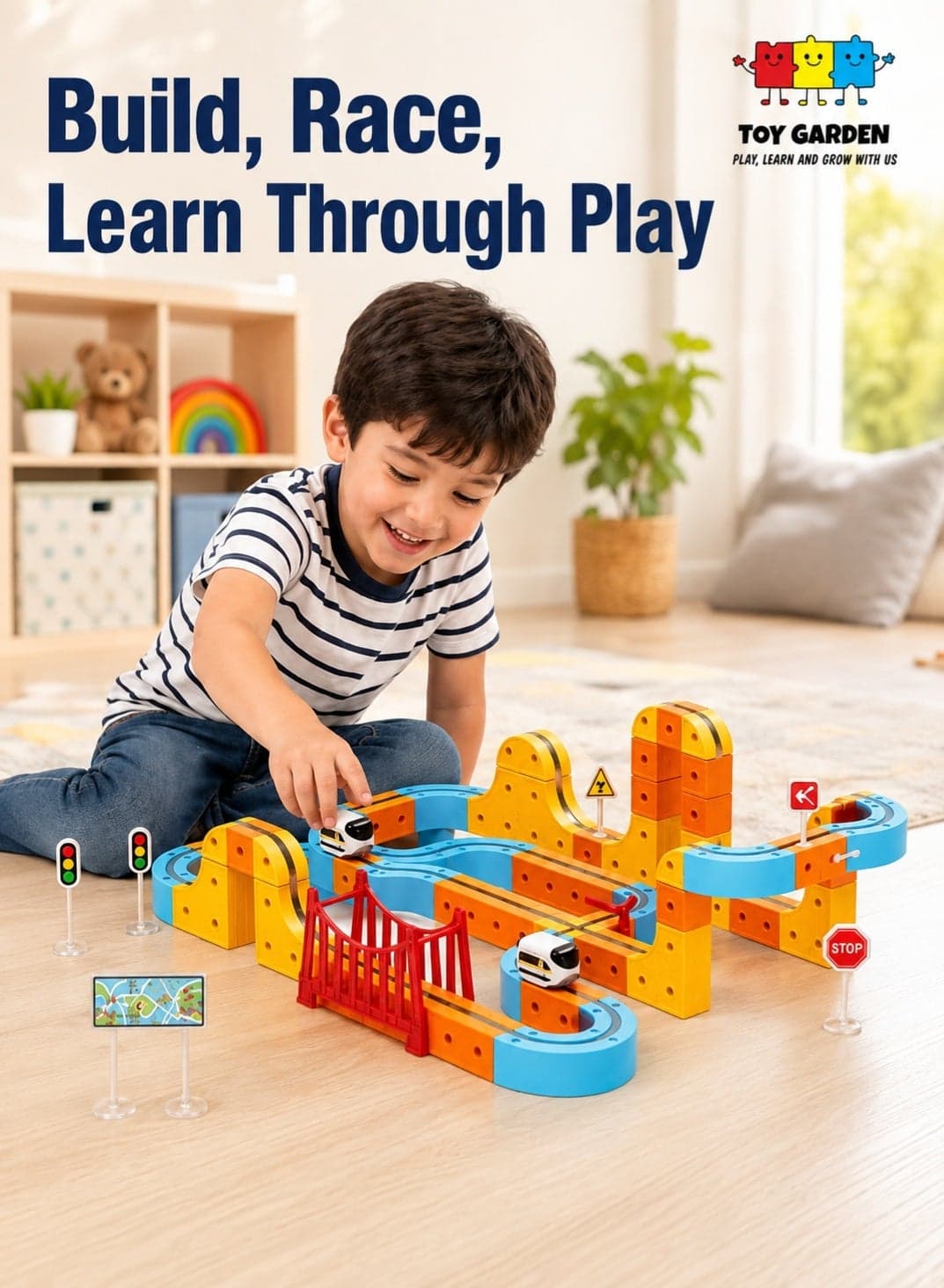 147-Piece Electric Train Set with Magnetic Building Blocks, 3D Cube Track, Flexible Racing Track, Train Toy Construction Set for Kids, Creative Building Playset Ages 3+