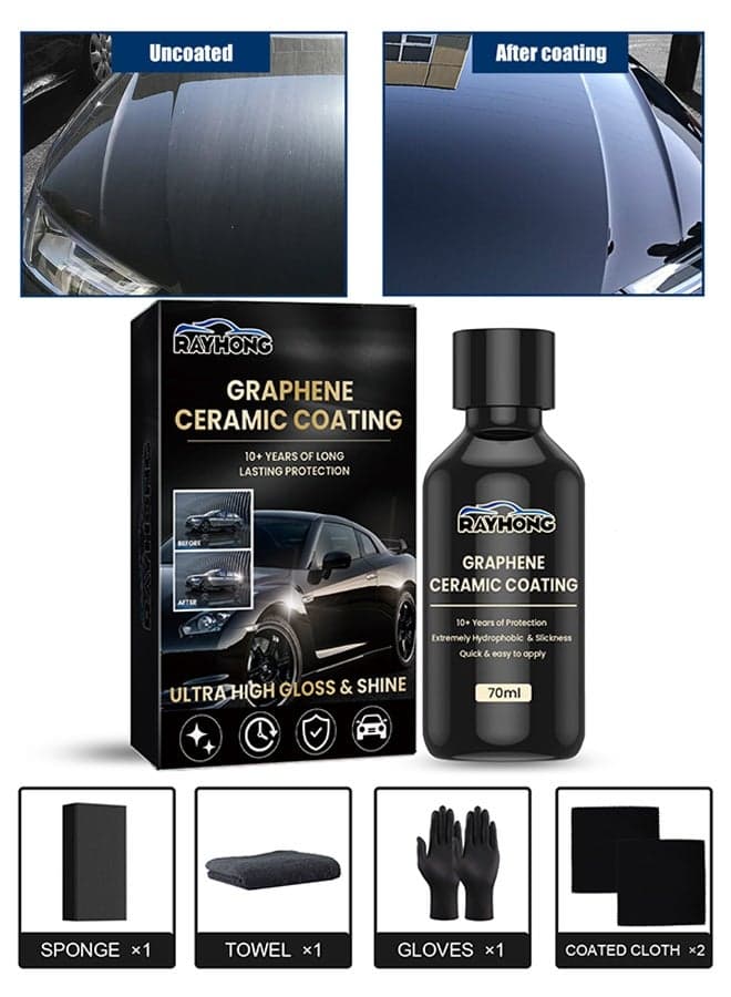 Car Polishes Set - Graphene Ceramic Coating - New Plastics Parts Crystal Coatings Car High Gloss Protective Layer - Upgrade Crystals Coating For Cars Plastic Restorer Refurbish Agent, With Sponge*1, Towel*1, Gloves*2, Coated Cloth*2