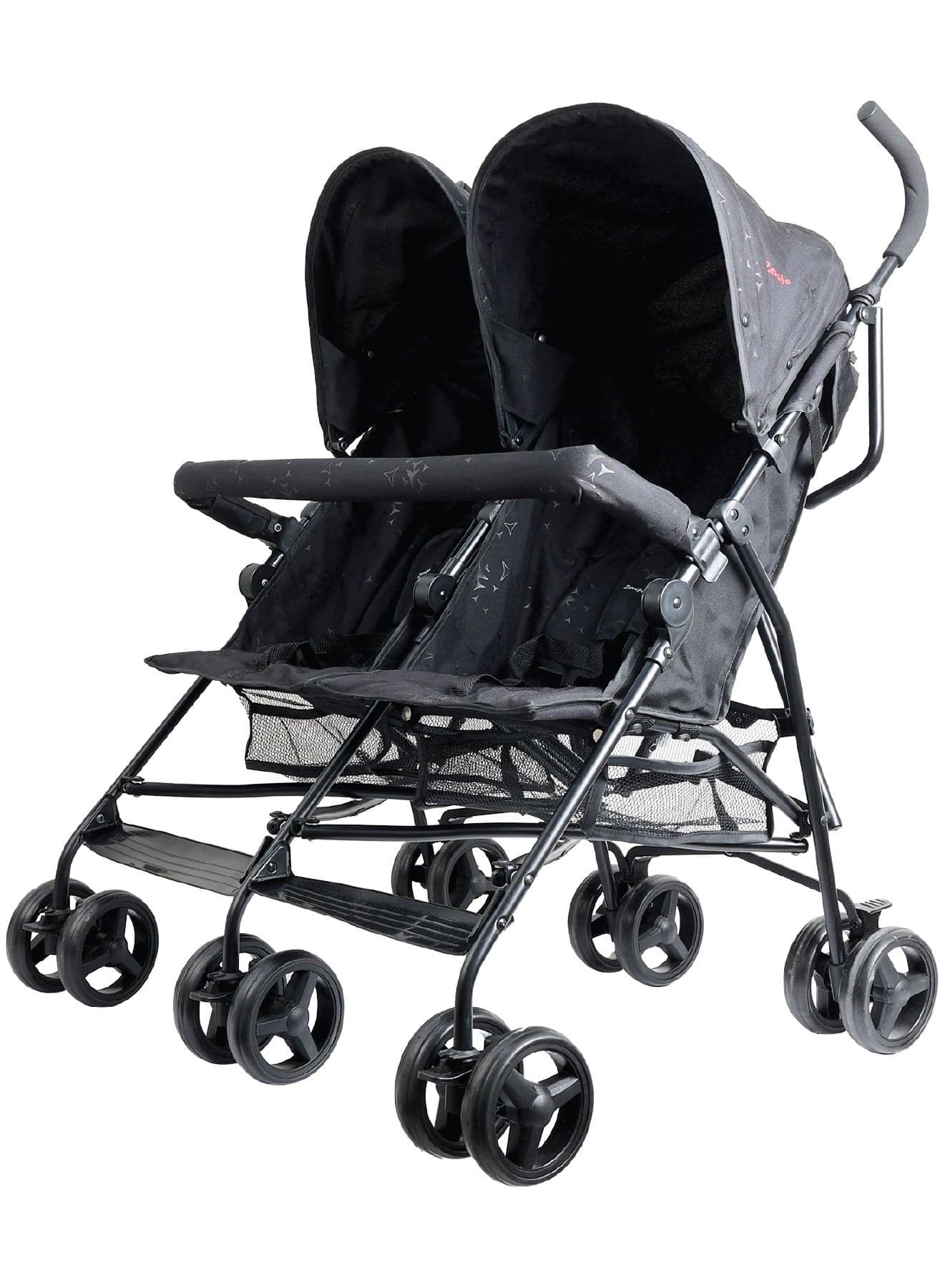 Zenito Twin Buggy Lightweight Travel strollers for Twins & Siblings - Side by Side Duo Tandem Pram for Infant & Toddler (6-36 months), Lightweight, UV Canopy, Adjustable Recline Seats-Upto 30kg per Seat-Black