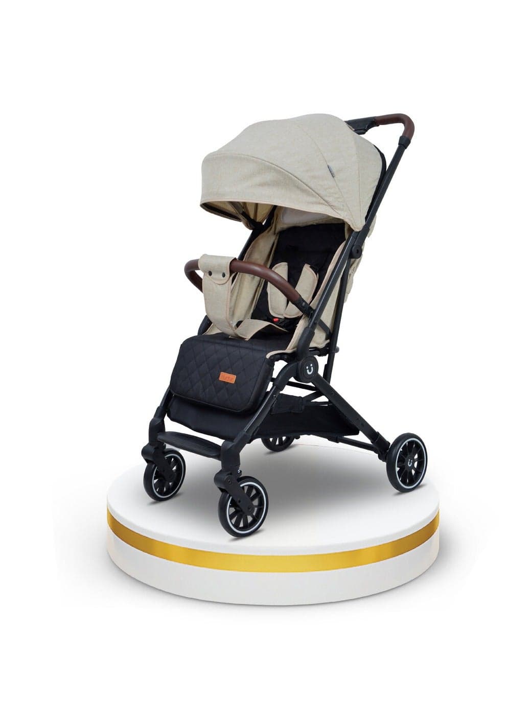 Bravo Plus Baby Stroller 0 to 36 months, Storage Basket, Leatherette details, One -hand fold design, 5 Point Safety Harness, EVA wheels - Black/Sand