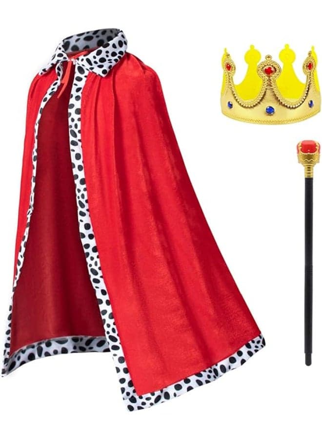 3 Pcs Halloween Prince Costume for Kids King Crown Robe and Scepter Prince Costume for Boys King Cosplay