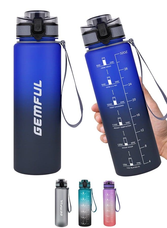 Water Bottle 1L with Straw Motivational Time Marker Tritan BPA Free Drink Bottle for Sports Fitness Gym and Travel