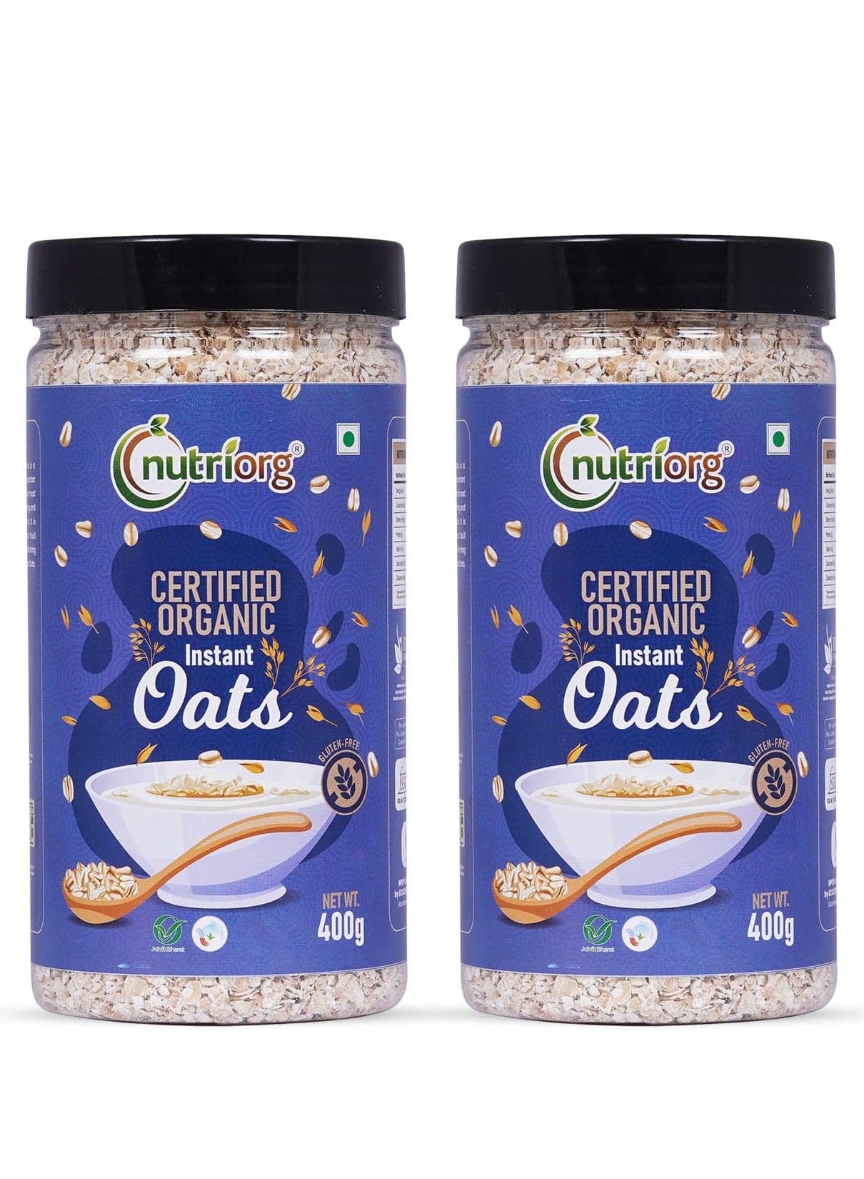 Nutriorg Organic Instant Oats 800g (Pack of 2 * 400g) | Gluten Free | Oats for Weight Loss | Protein Rich