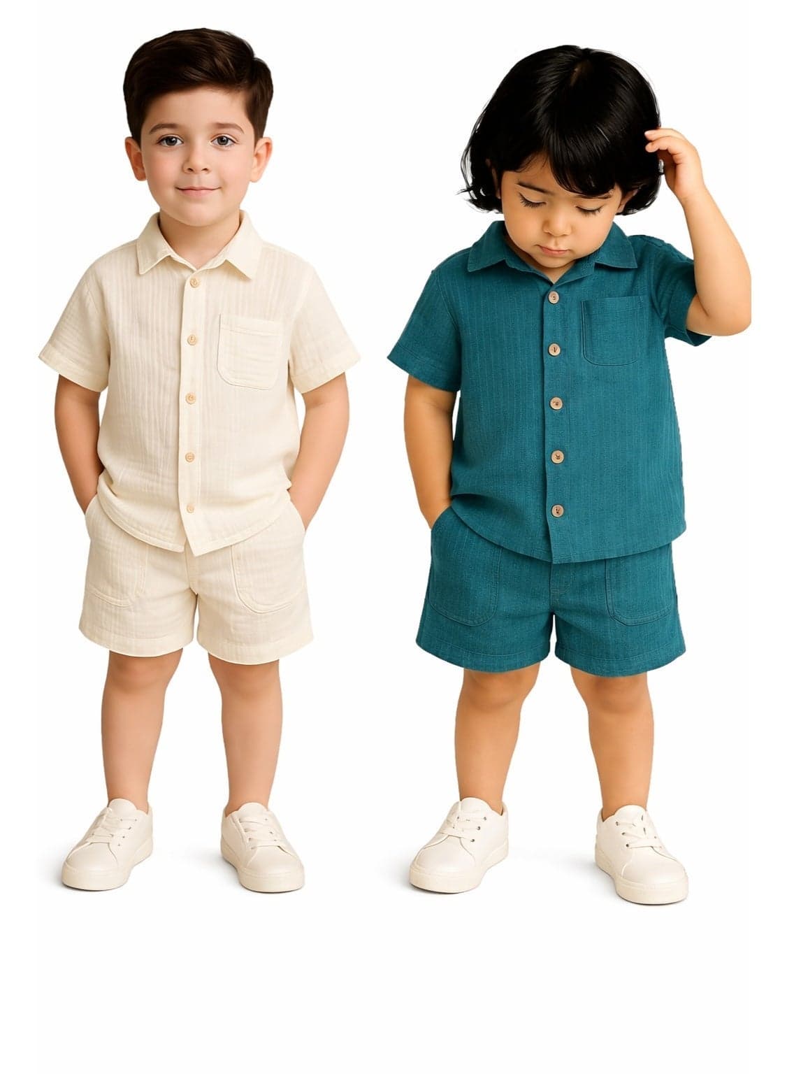 Luay 100% Linen Shirt & Short for Kids | Elegant & Comfortable Summer Wear | Stylish Short-Sleeve Shirt & Comfy Shorts