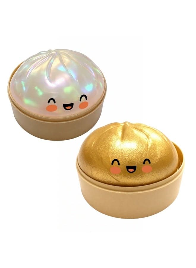 2-PACKS Buns Squishies Toy | Cute Glittery Baozi Stress Relief Fidget Toy with PP Base – Safe TPR Material, Portable for Office, Desk Decor & Kids' Gifts