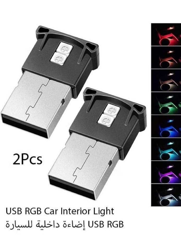 2-Pack Mini USB RGB LED Car Interior Light – 8-Color Ambient Lamp with Brightness Control, Breathing Mode, Smart Sensor, Portable USB Night Light for Car, Laptop & Home