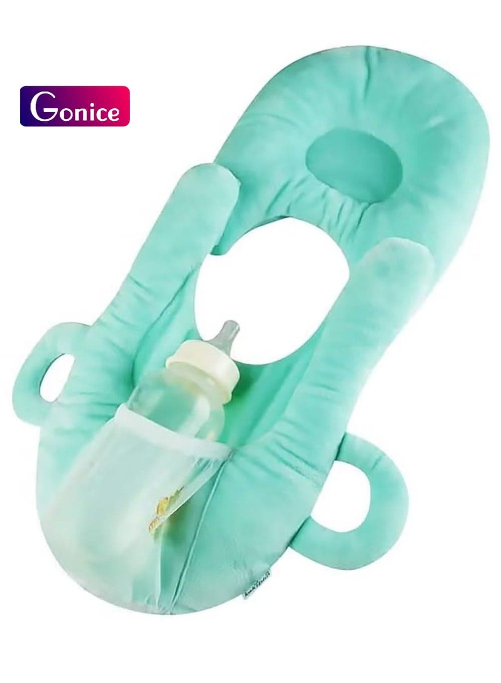 Detachable Adjustable Self-Feeding Nursing Pillow with Washable Cover and Bottle Pocket Green
