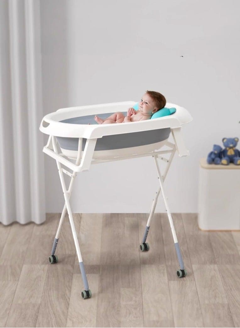 Movable Foldable Collapsable Heightened Baby Basin Infant Shower Bathtub With Stand With Wheels For Baby 0-6 Years and New Mother