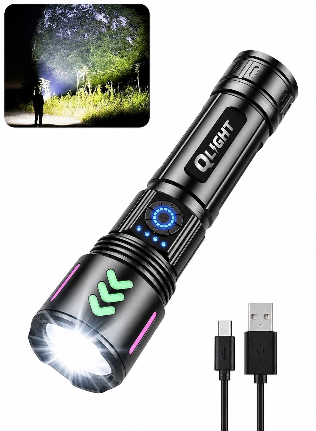 Led Rechargeable Flashlight,100000 High Lumens Tectical Handled Super Bright Flashlights, 3 Modes,Waterproof,Zoom Adjustable,Long Lasting Torch light For camping Hiking And Emergencies.