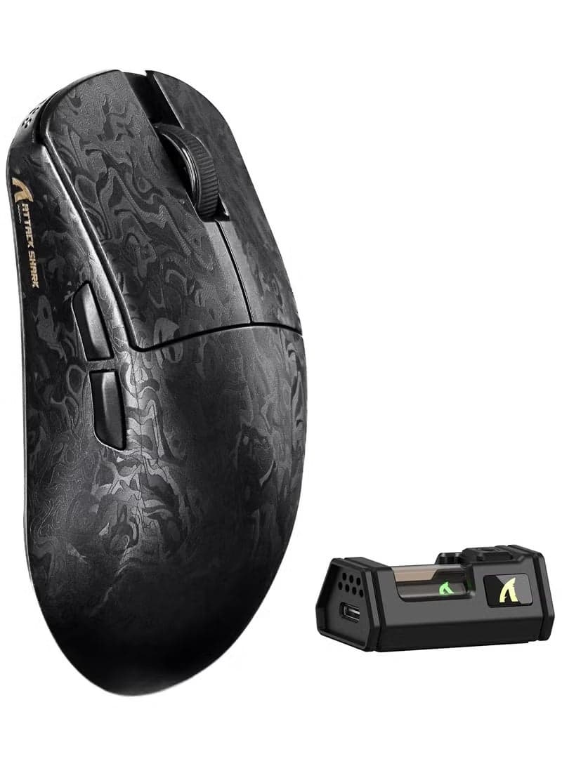 R11 Ultra 8K Carbon Fiber Wireless Gaming Mouse with 42000 DPI-PAW3950 MAX Sensor-49g Lightweight,Nordic 52840 MCU Chip,Wired/BT/2.4Ghz Programmable,RGB Coiled Cable for PC