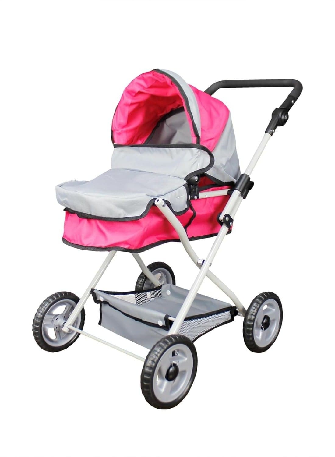UKR 2-in-1 Doll Pram Stroller for Girls – Foldable Pushchair with Adjustable Canopy & Storage Basket, Fits Dolls up to 42 cm