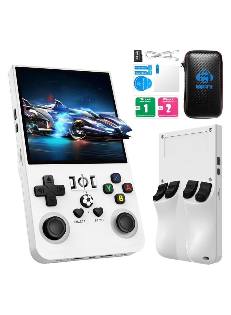 R36MAX Handheld Game Console, 2025 New Upgrade R36S Game Console, Portable Hand Held Open Source Linux System 4.0-in 4k HD IPS Screen Video Player (White-64GB)