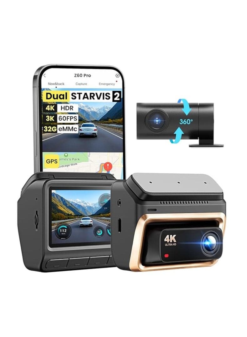 DDPAI Z60 Pro Dual Dash Cam 4K + 1080P | Sony STARVIS Sensor | Built-in GPS | 32GB eMMC built-in storage |5GHz WiFi | ADAS | Night Vision | G-Sensor | Loop Recording | 24H Parking Mode