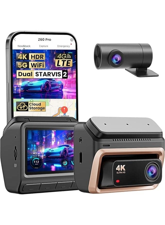 DDPAI Z60 Pro Dual Dash Cam 4K + 1080P | Sony STARVIS Sensor | Built-in GPS |5GHz WiFi | ADAS | Night Vision | G-Sensor | Loop Recording | 24H Parking Mode | Supports 4G cloud box
