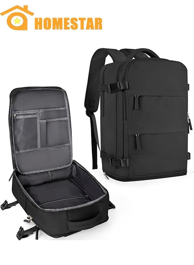 Large Travel Backpack For Women Men, Carry On Backpack, Hiking Backpack, Waterproof Outdoor Sports Rucksack, Black