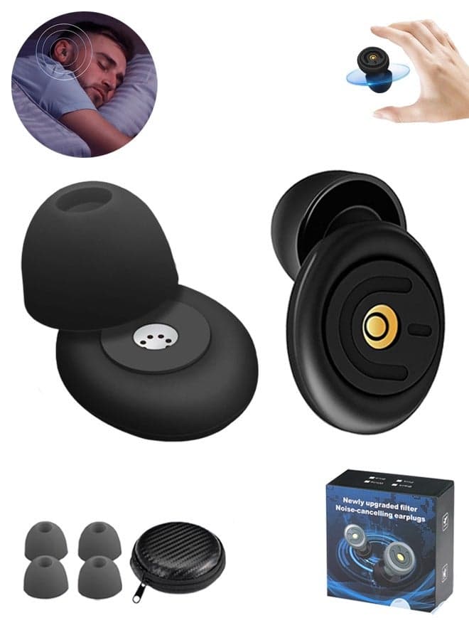 Silicone Ear Plugs for Sleeping-Reusable Ear Plugs for Noise Reduction, Comes with Storage Box, Hearing Protection Noise Cancelling Ear Plugs, Ear Plugs for Kids, 2 Ear Tips (Black)
