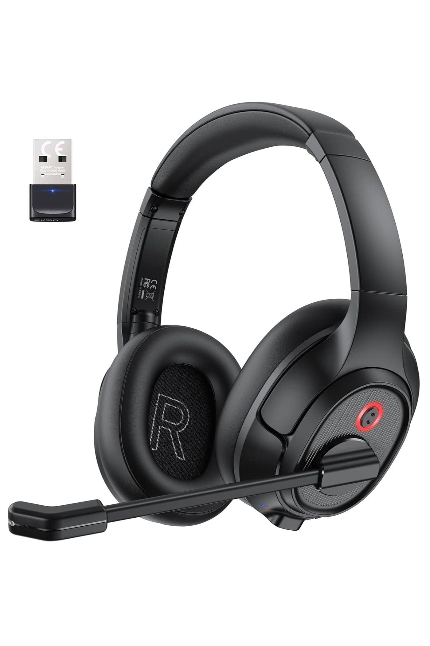 Bluetooth Headset for PC, Wireless Computer Headphone with AI-Powered Environmental Noise Cancelling Microphone & 2.4G USB Dongle, 55H Playtime, Over Ear Comfort Office Headset for Work, Laptop, Zoom