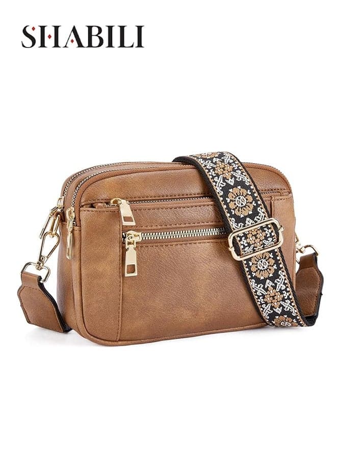 Women's PU Crossbody Bag, Ladies Large Shoulder Bag Handbag Ladies Bag Messenger Bag Satchel Bag Sling Bag, Organizer with Adjustable Strap Card Slots and Zippers for Office Travel Shopping