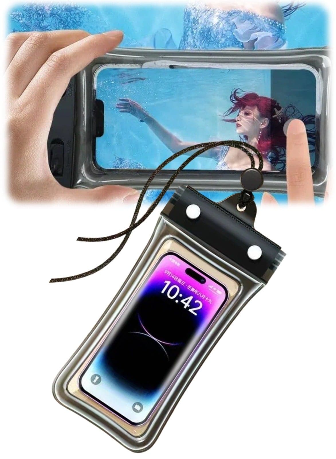 Waterproof Phone Pouch,Floatable Waterproof Phone Pouch with Touchscreen,Universal IPX8 Waterproof Cell Phone Case,Underwater Photography,for Swimming,Rafting,Diving,for All Models (Black)