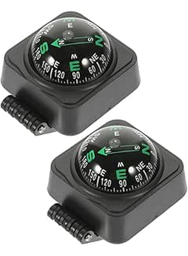 Car Compass Ball 2 Pcs Adjustable Dashboard Compass For Vehicle Marine Navigation Direction Guide Ball For Truck Outdoor Use Black