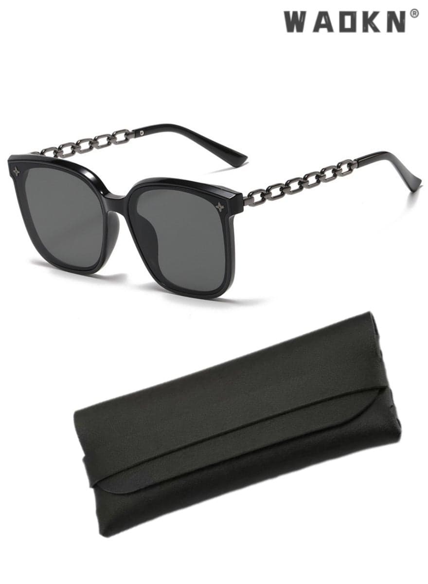 Women's Square Sunglasses, Classic Driving Ladies Sun Glasses, UV400 Protection Sun Glasses with Stylish Temples, Oversize Fashion Anti-glare Sun Shades for Women with Glasses Case, 60mm