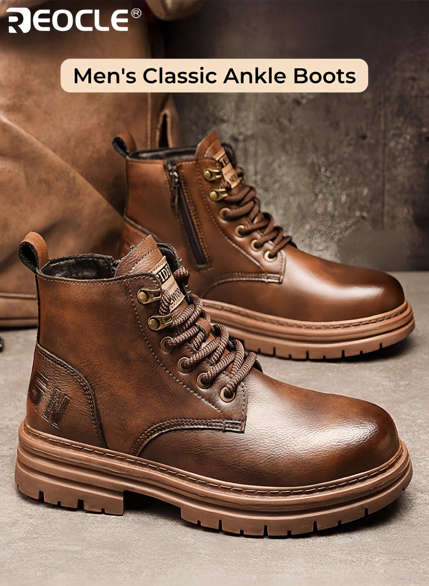 Men's Fashion Boots with Faux Leather and Waterproof Design Classic Ankle Boots with Brogue Detail for Dress Casual Wear