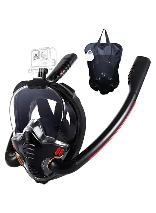 Full Face Snorkel Mask for Adults, Diving and Snorkeling Universal Fit Double Tube Breath Separation Camera Stand Anti-fog Mirror Independent Exhaust Valve