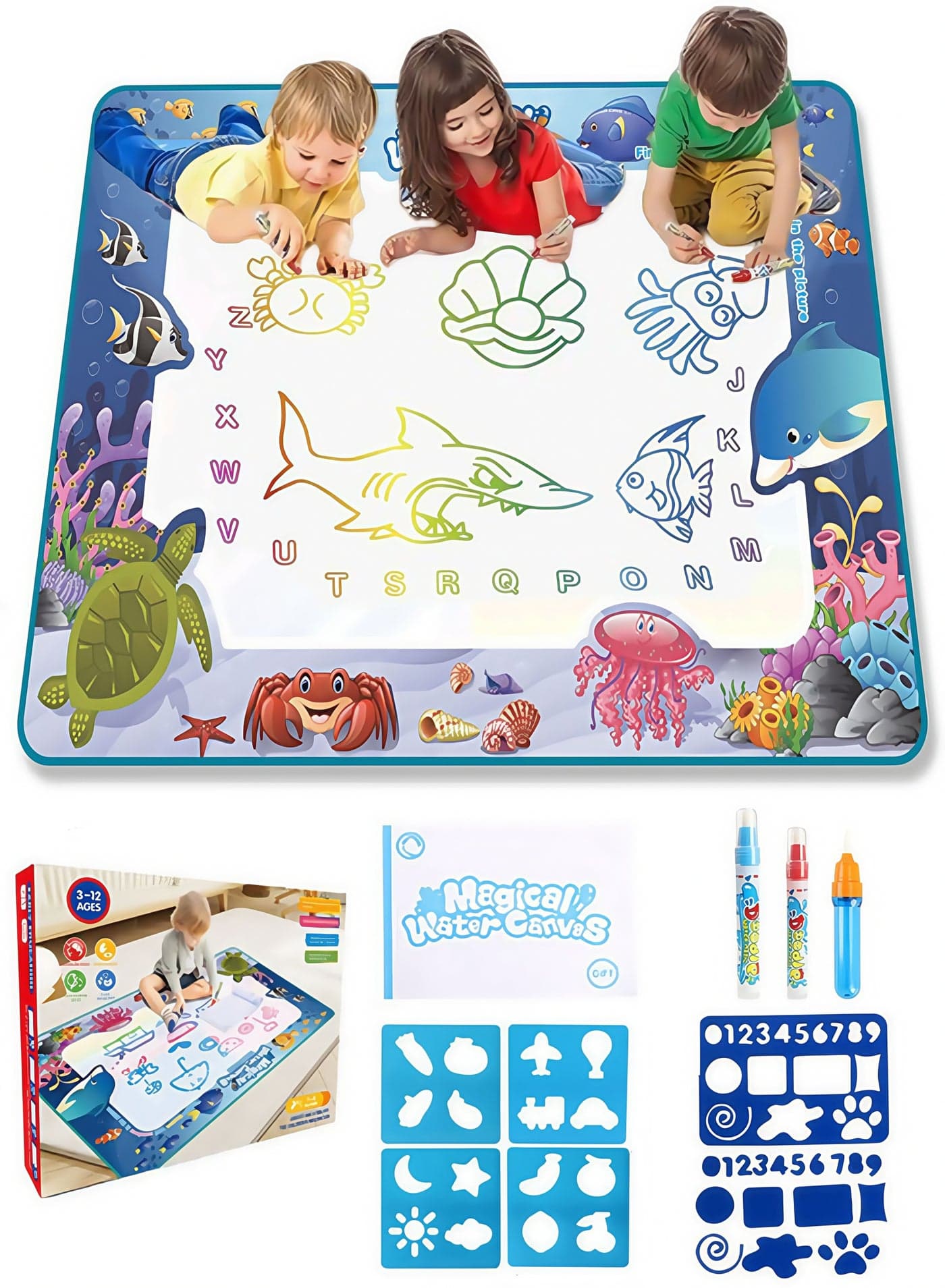 80 * 60CM Large Magic Water Drawing Mat Painting Kit Toys Doodling Mat Sea World