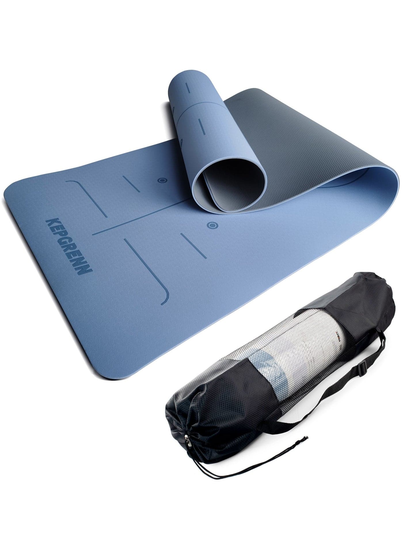 Premium 6mm TPE Yoga Mat with Carry Bag - Non-Slip Dual-Sided (183x61cm) - (Blue)