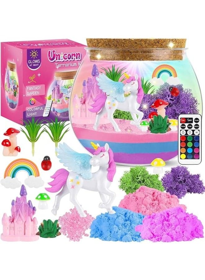 Unicorn Terrarium Crafts Kit, Unicorn Toy for Kids Ages 4-10, Artistic Birthday Gift with Remote Control and LED Night Light, Perfect Holiday and Birthday Gift for Girls