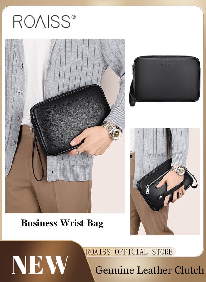 Men's Business Casual Genuine Leather Clutch Men Large Capacity Soft Cowhide High-End Bag with Handle