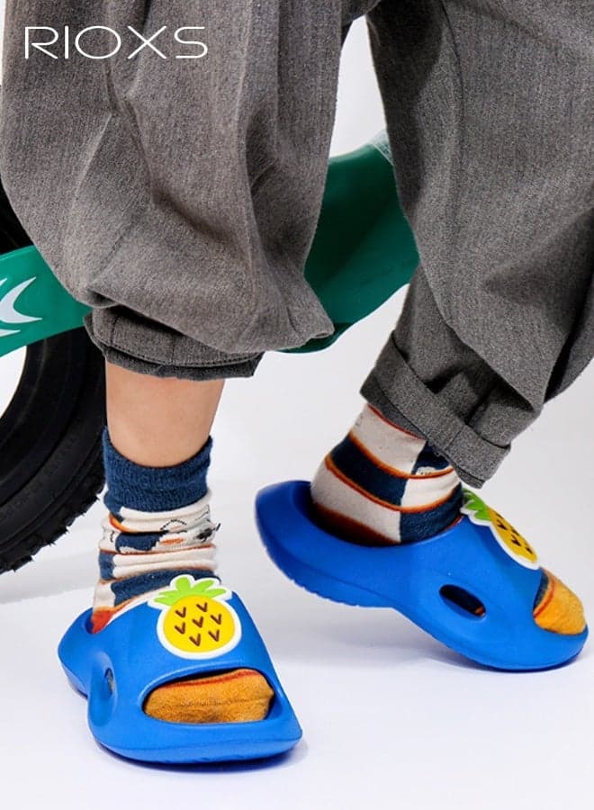 Kid's Cartoon Slippers, Cute Pineapple Flat Slipper for Little Kids Boys Girls, Non-Slip EVA Bathroom Slippers, Kids Unisex Quick-Dry Shower Slippers, Indoor Outdoor Slippers for Boys and Girls, Beach Pool Slides Slippers, Lightweight Slip-on Sandals for Home/ Travel/ Water Parks, Carryover, Blue Footwear Children's Slipper