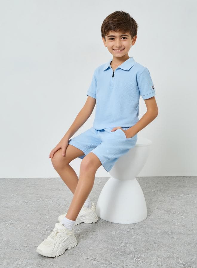 Boys Blue Cotton Polo And Shorts Set
