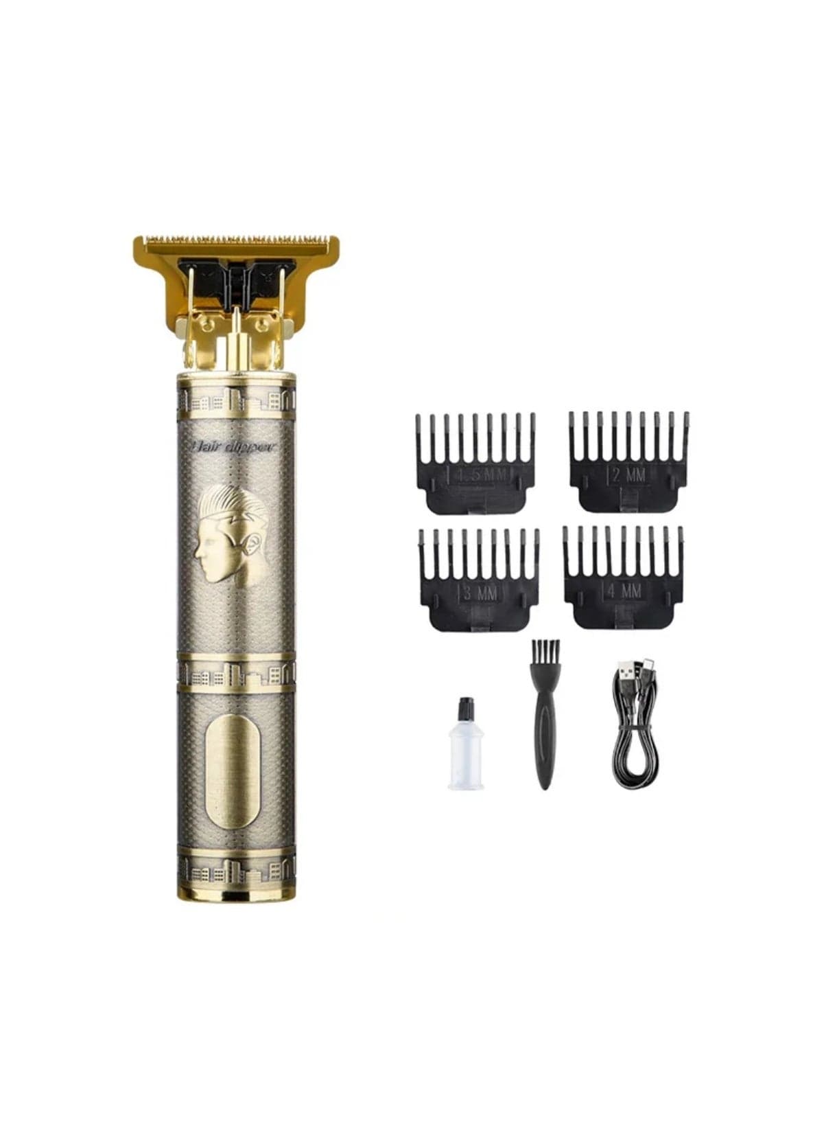 T9 Vintage Hair Trimmer Sbg Salon Series Fully Waterproof Trimmer Fully Waterproof Trimmer for Men 60 Min Runtime 4 Length Settings, Battery Powered - Gold Color
