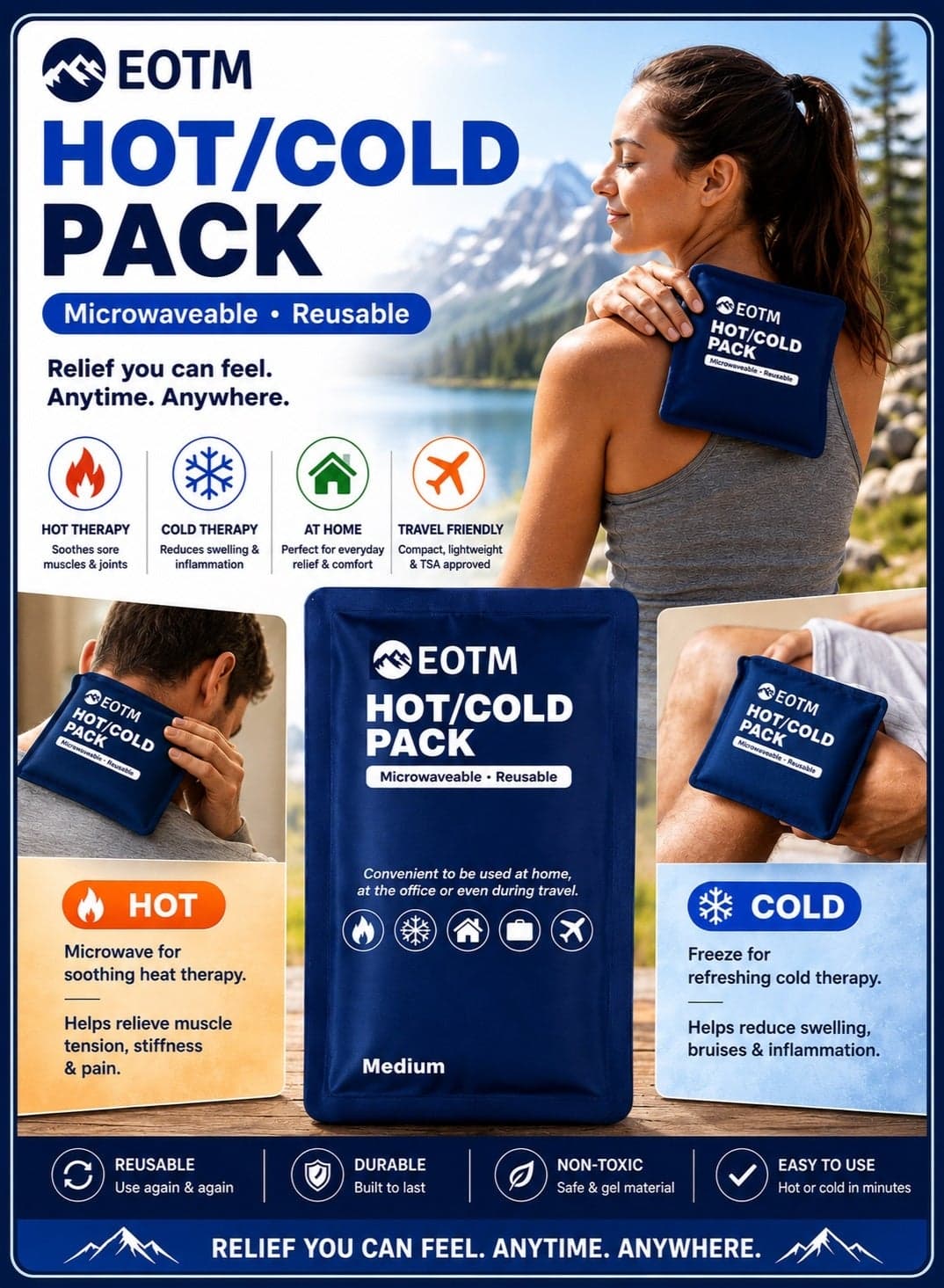 Reusable Hot and Cold Gel Pack For Pain Relief, Injuries, and Cold Therapy Blue