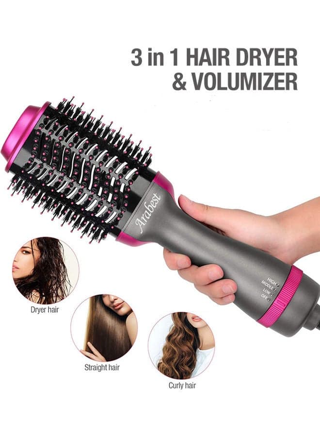3-In-1 Hair Dryer And Volumizer Blower Grey/Pink