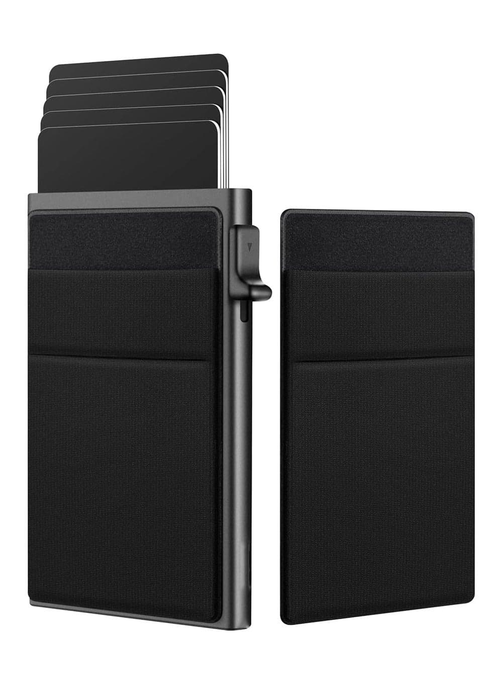 Card Holder Wallet, Minimalist Pop up Wallet for Men RFID Blocking Slim Business Credit Card Wallet with Money Pocket Aluminum Metal Bank Card Case Black Design for Airtag Cash Coins & Credit Cards
