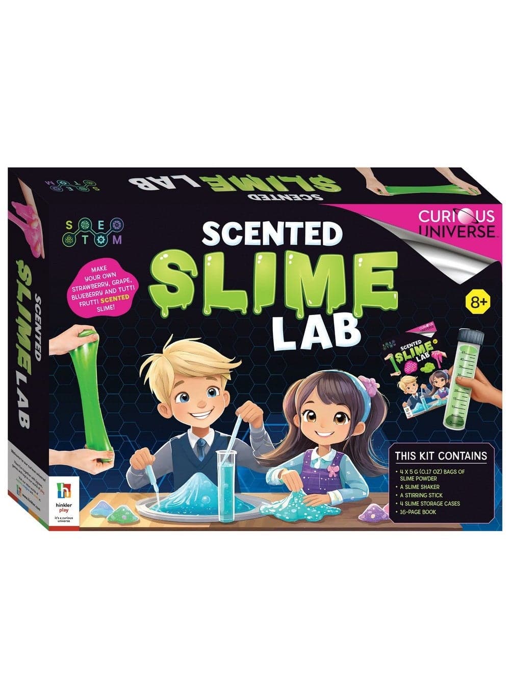 Hinkler Curious Universe Scented Slime Creation Lab - DIY Slime Making Kit includes a 16-page book, slime powders, a slime shaker, stirring stick, and 4 display containers, Fun Scented Slime Projects, Slime Texture Exploration