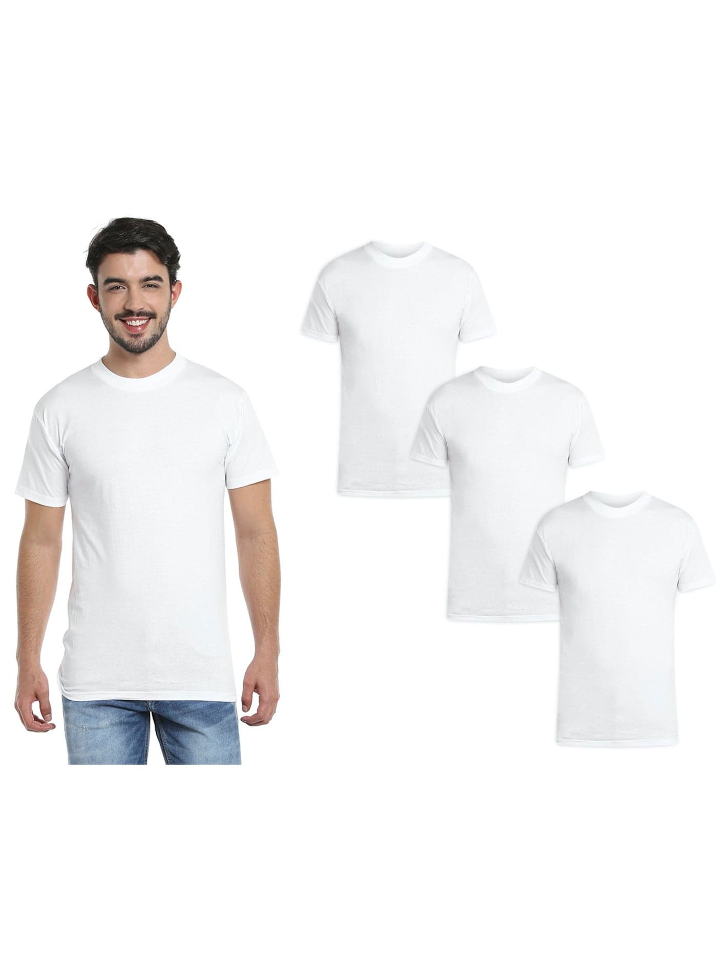 MEN'S O-NECK COTTON T-SHIRT (PACK OF 3) - WHITE
