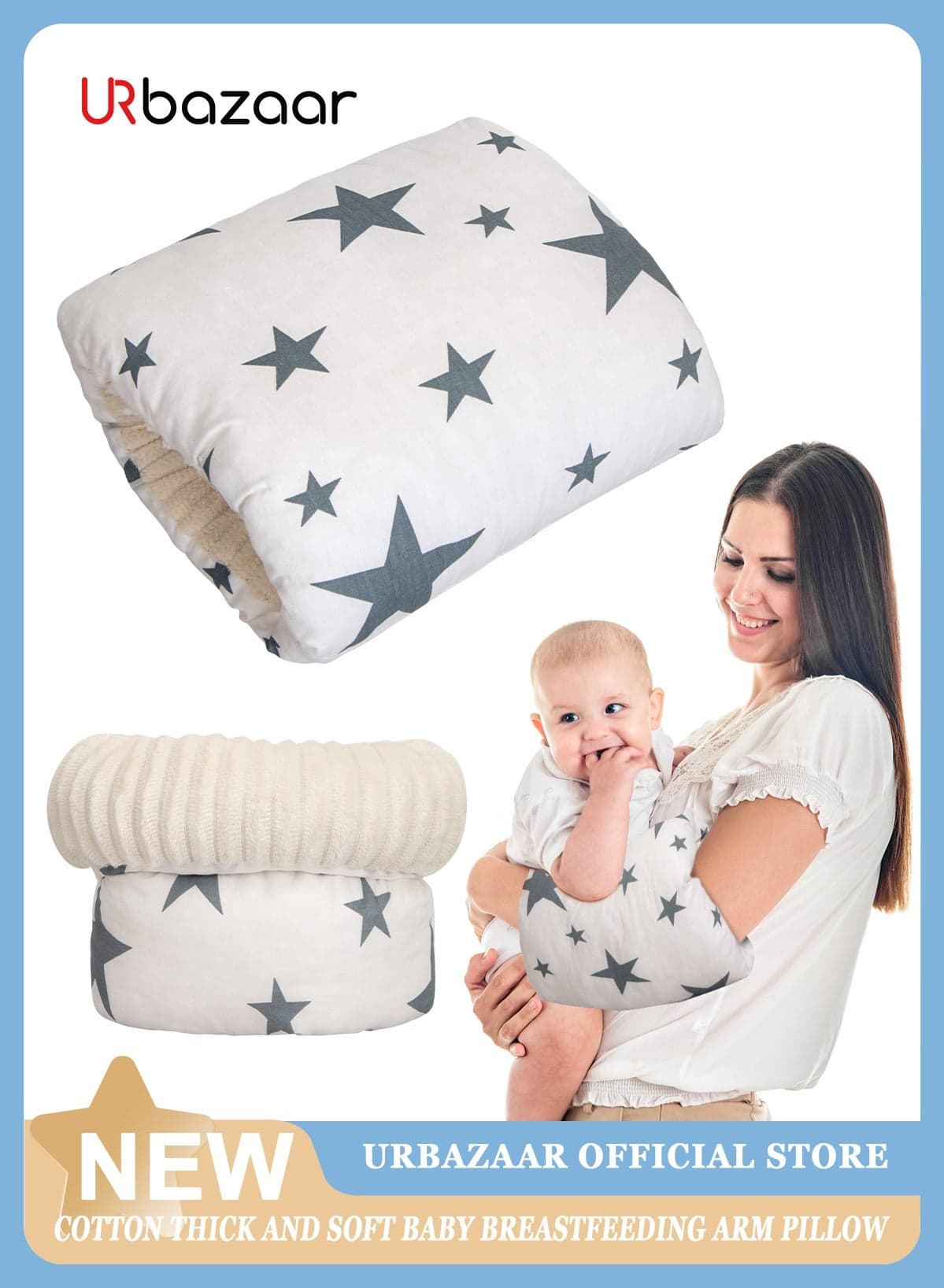 Soft Cotton Nursing Pillow for Breastfeeding Support, Comfortable Cradle Pillow, Portable Travel Baby Feeding Arm Pillow