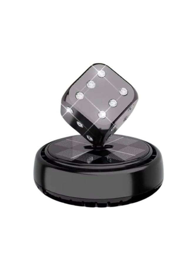 Solar Powered Rotating Matte Black Dice Car Air Freshener | Car Dashboard Interior Decoration with Perfume Liquid & Organic Fragrance