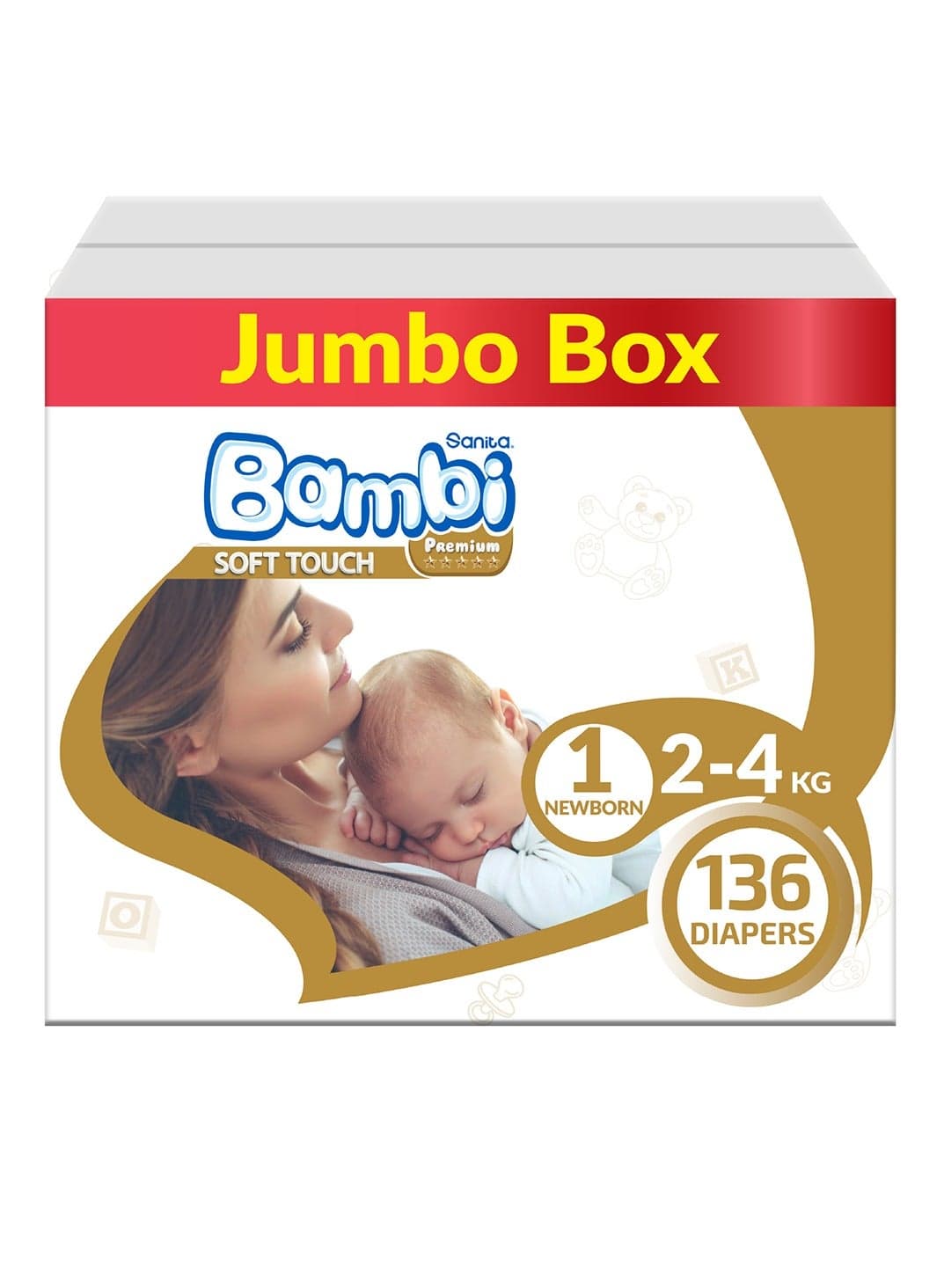 Premium Care Size 1 Newborn 2-4 kg Jumbo Box - 136 Count