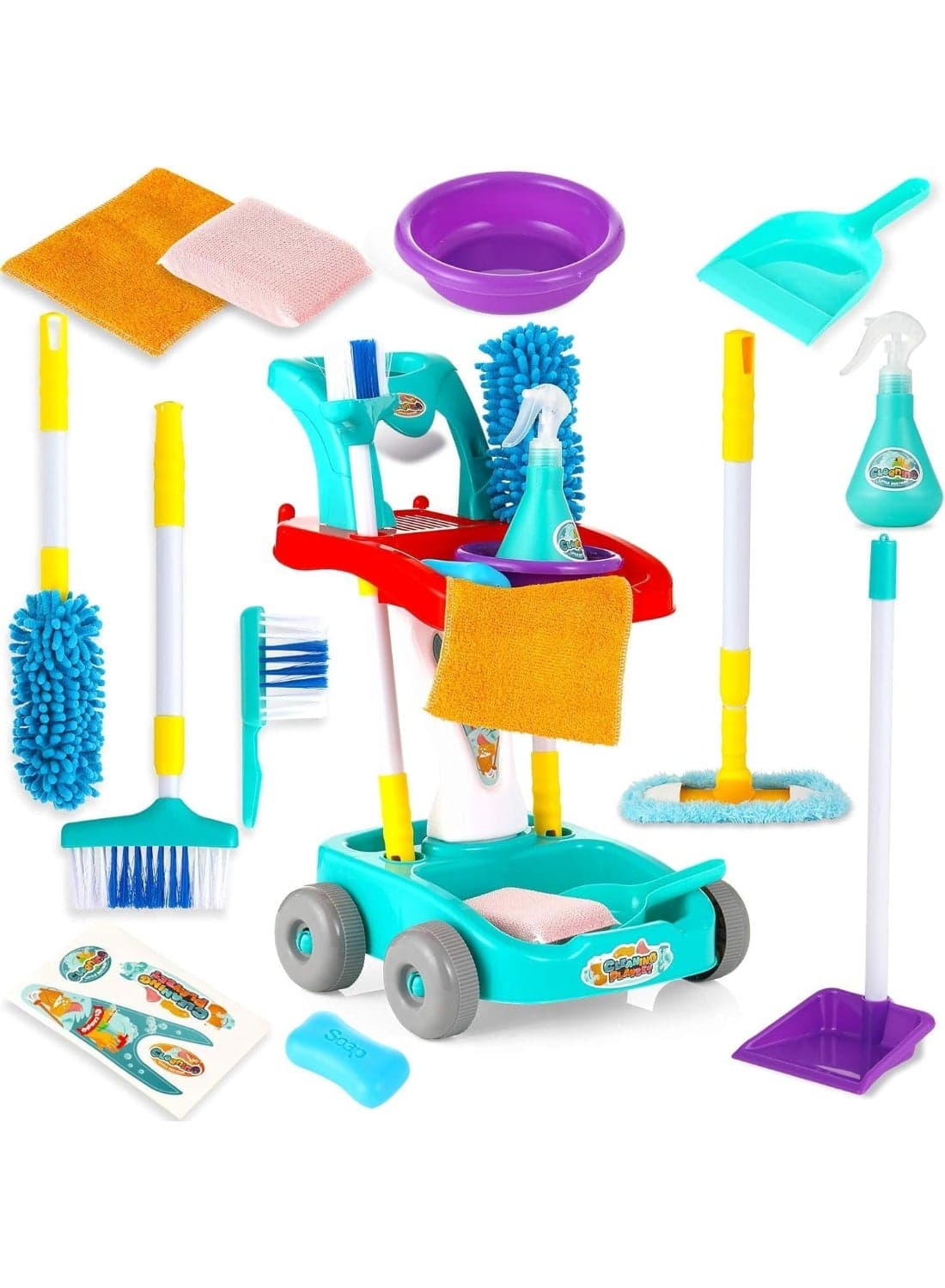 22 PCS Kids Cleaning Set – Pretend Play Housekeeping Kit with Broom, Mop, Dustpan & Toy Cart, Montessori Cleaning Toys for Toddlers & Kids (3+)
