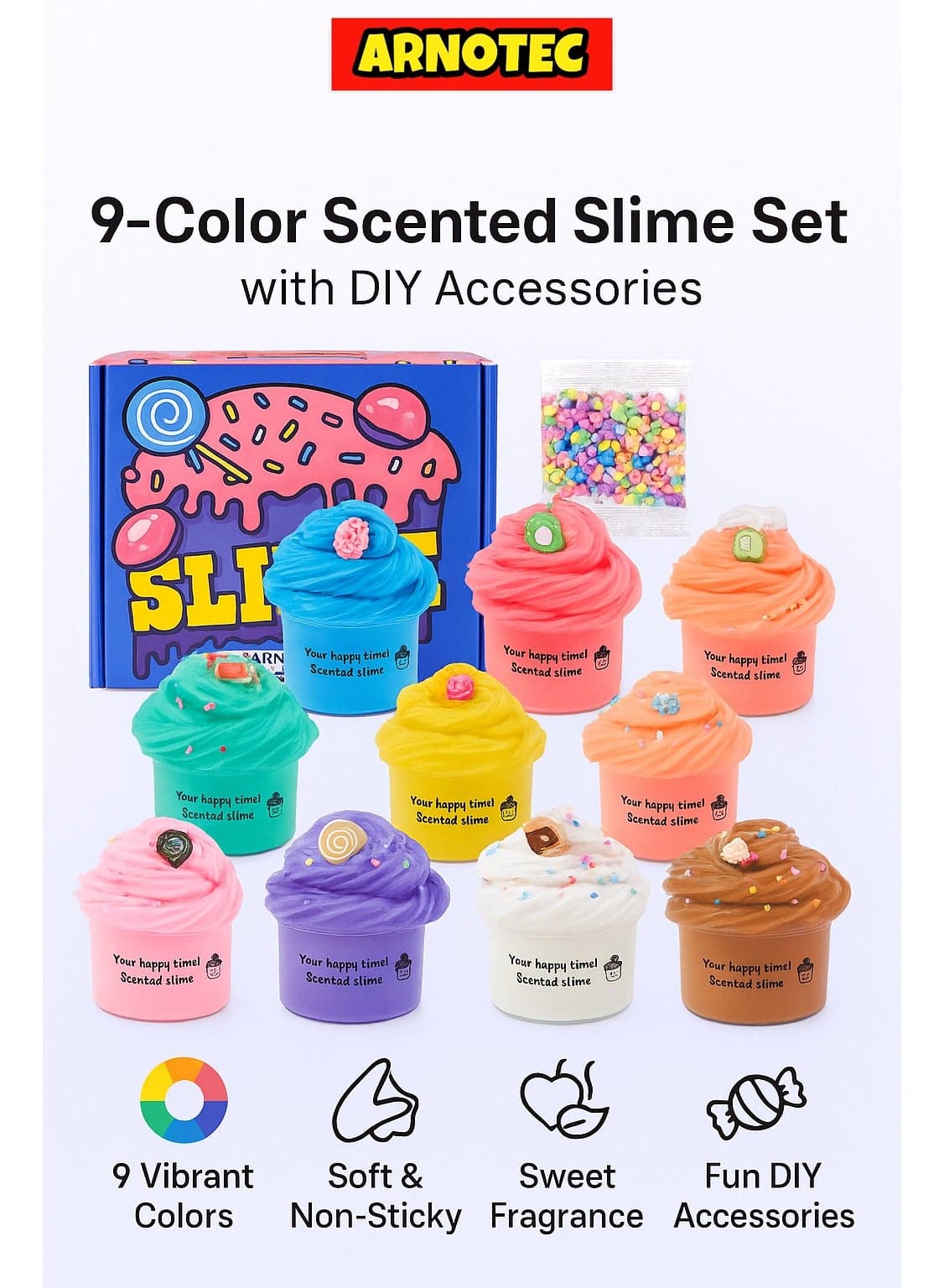 9-Color Scented Slime Set for Kids & Adults, Soft Non-Sticky Butter Clay with Cute DIY Accessories, Stress Relief Toy & Creative Modeling Kit