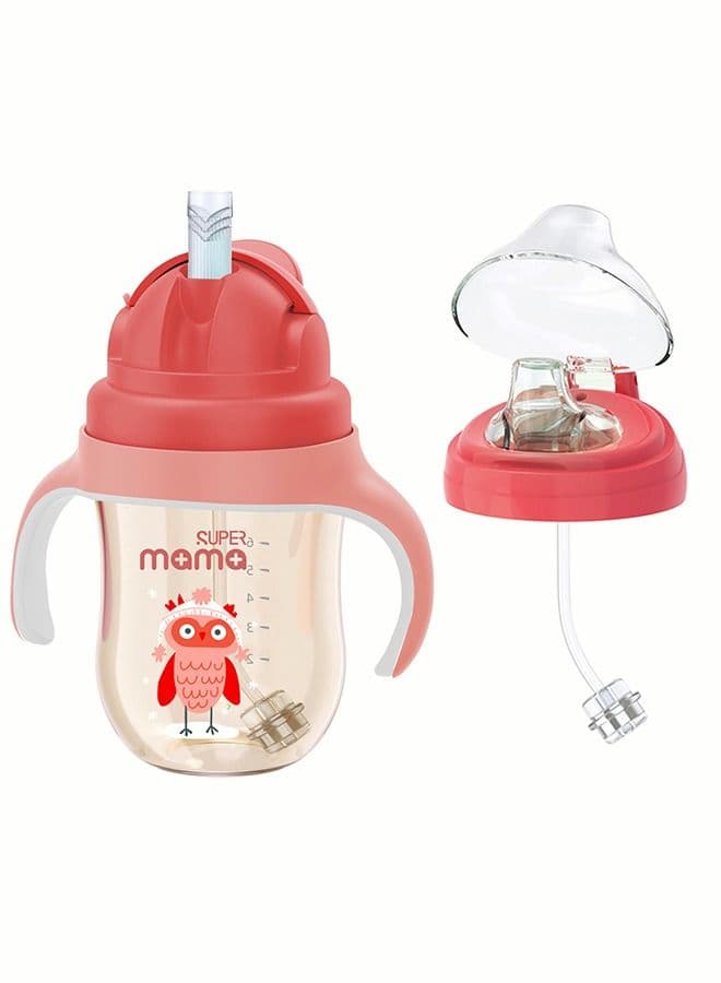 PPSU Baby Sippy Cup Boys and Girls Toddler Straw Cups Kids Water Bottle Spill Proof for School Outdoor Or Indoor BPA Free Easy To Hold Red 266ml