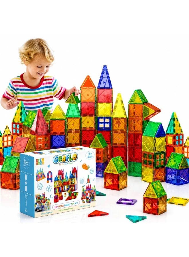 Magnetic Building Tiles - 110 Pcs Set of Vibrant 3D Blocks, Encourages Creative Construction, Promotes Educational Brain Development, Stimulates Imagination, STEM Toy for Kids 3+ Years