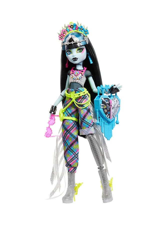 Monster Fest Doll, Frankie Stein with Glam Outfit & Festival Themed Accessories like Snacks, Band Poster, Statement Bag & More