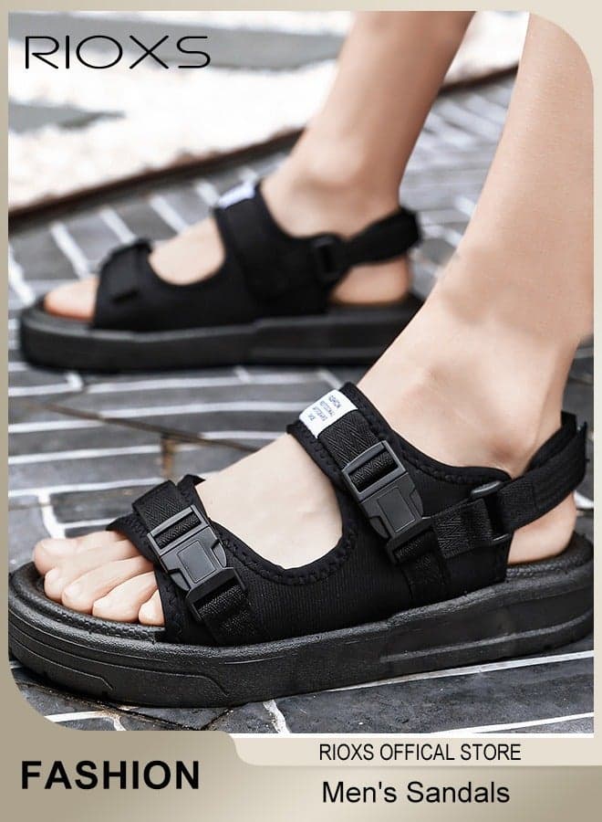 Men's Sandals, Casual Open Toe Hiking Sandals with Back-Strap, Non-Slip Slide Flat Sandals Summer Water Shoes for Men, Breathable Beach Sandals Adjustable Flat Shoes Outdoor Water Sandals For Rekking, Fishing, Kayaking, Walking, Beach Vacations, Trip, Black
