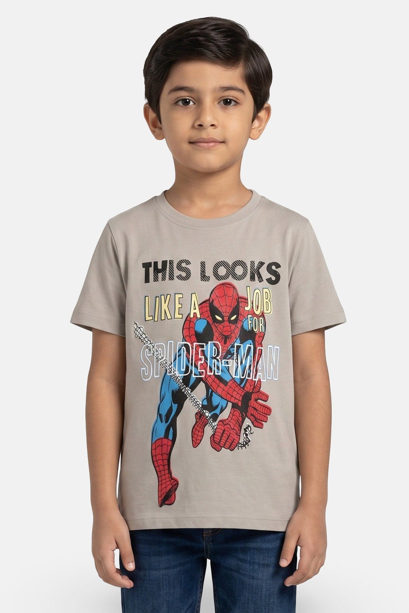 Kids Boy Crew Neck Short Sleeve Spiderman Print T-Shirt, Grey