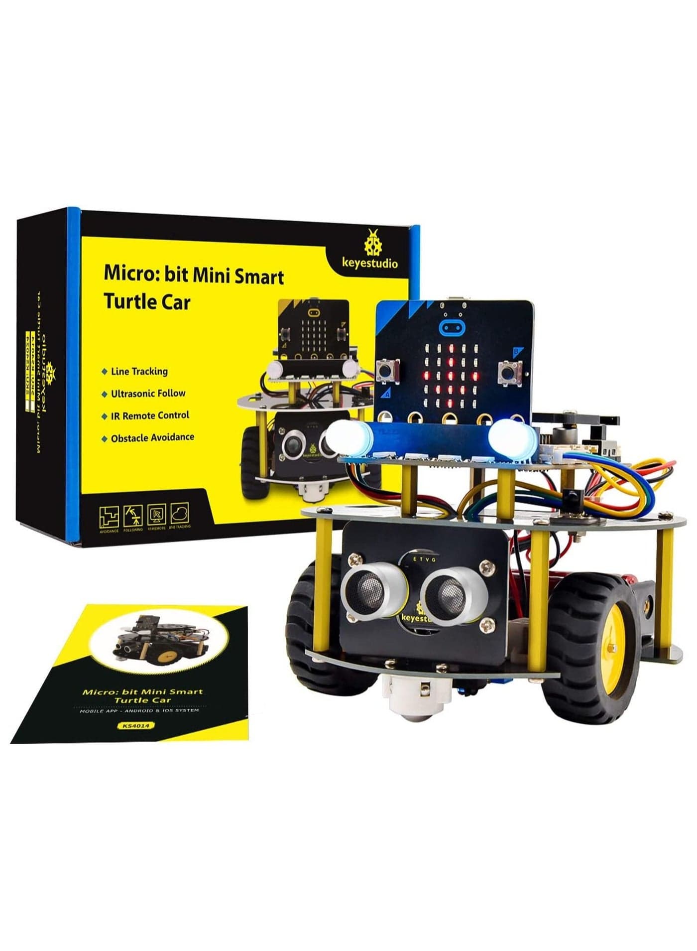 Microbit Robot Starter Kit for BBC Micro bit V2 V1.5 (Without Micro:bit Board), Smart Robot Car Kit for Teens, STEM Education Programming Kit
